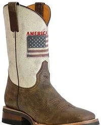 'Roper' Men's 11" America Strong Western Square Toe - Vintage Brown / Vintage White