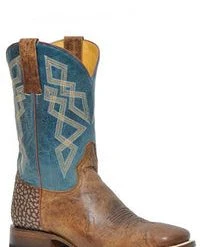 'Roper' Men's 11" Merritt Western Square Toe - Waxy Tan / Burnish Blue