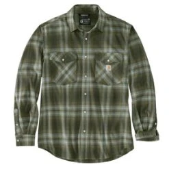 'Carhartt' Men's Rugged Flex Midweight Flannel Snap Front - Basil Green