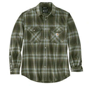 'Carhartt' Men's Rugged Flex Midweight Flannel Snap Front - Basil Green