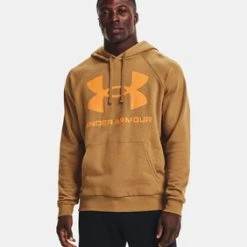 'Under Armour' Men's Rival Fleece Big Logo Hoodie - Antique Ochre / Omega Orange